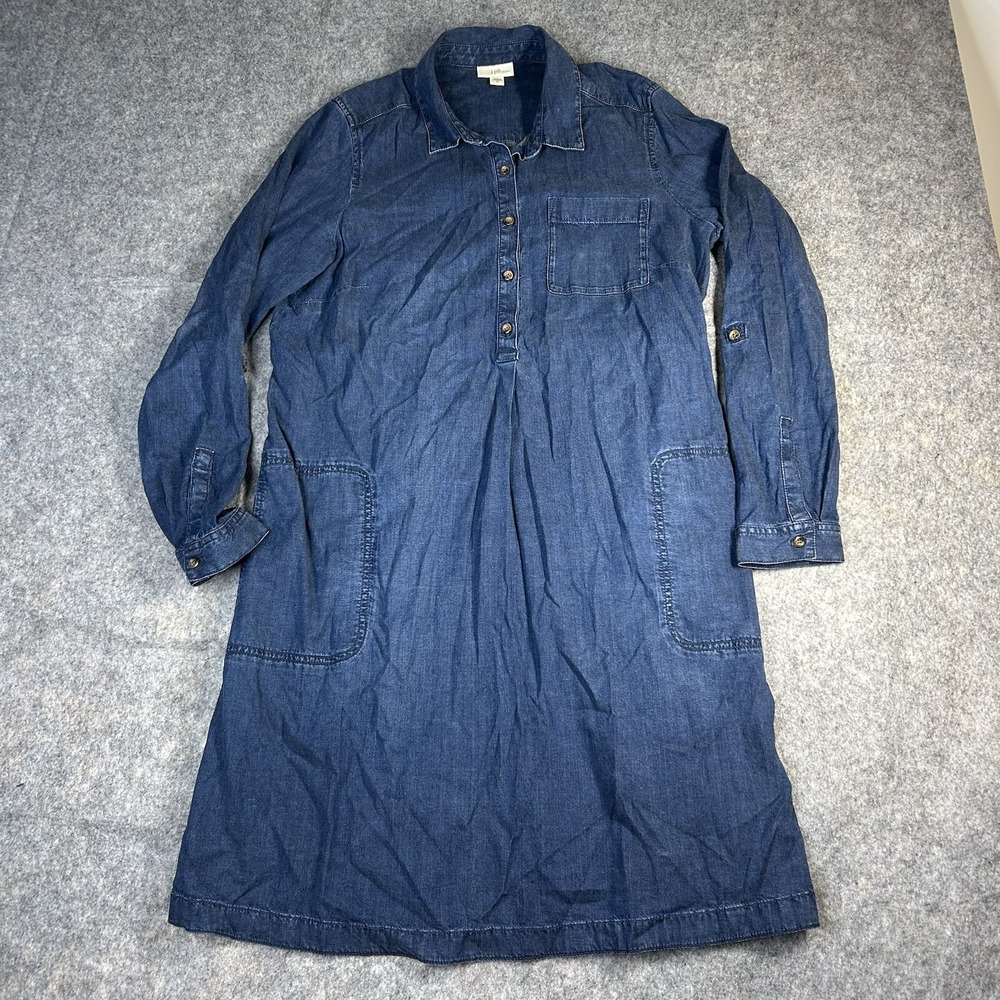 J Jill Denim Shirt Dress Womens Medium Collared Pockets Button Front Medium Wash